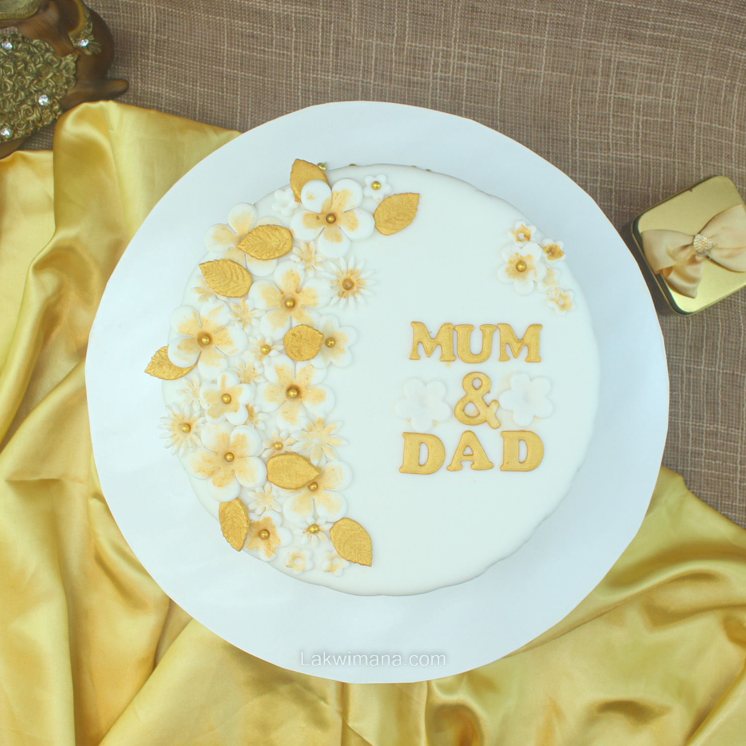 Elegant Mum & Dad Celebration Cake 1.5Kg